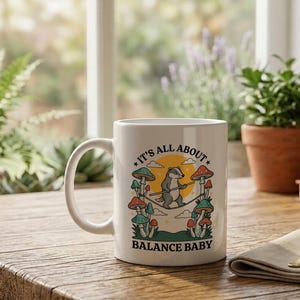 Mug Badger Tightrope Walk Mushrooms Quote Balance Baby Retro Folk Art image 2