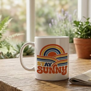 Mug Stay Sunny Vintage 70s Style Retro Sunset Graphic image 2
