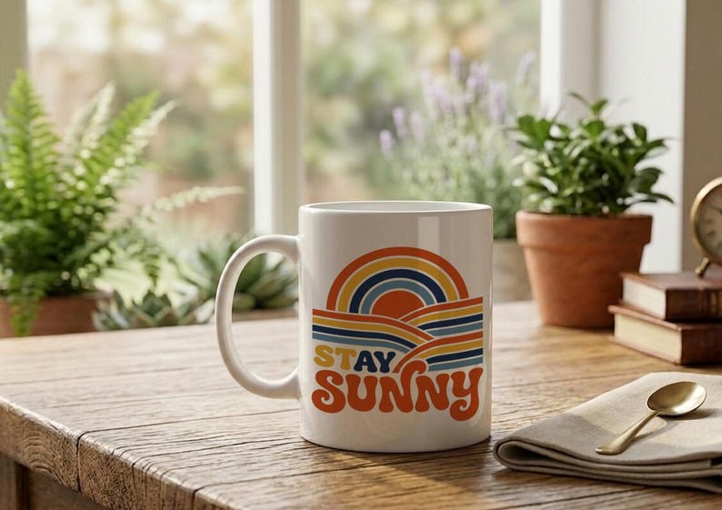 Mug Stay Sunny Vintage 70s Style Retro Sunset Graphic image 2