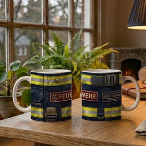 Mug with Firefighter Uniform Close Up Detail Photography Motif image 2