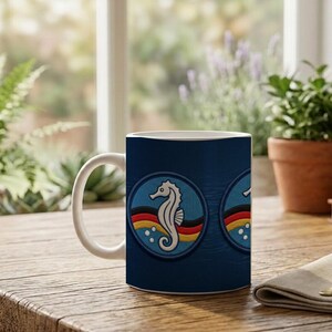 Children's mug with seahorse swimming badge | Nautical motif | Ceramic mug for children | Gift for swimming lessons image 5