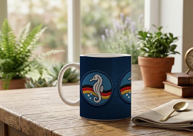 Children's mug with seahorse swimming badge | Nautical motif | Ceramic mug for children | Gift for swimming lessons image 5