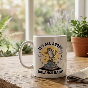 Mug with retro cat motif, text It's All About Balance Baby image 2