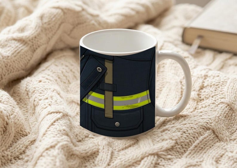 Tazza con dettaglio ravvicinato di un'uniforme da pompiere. immagine 5