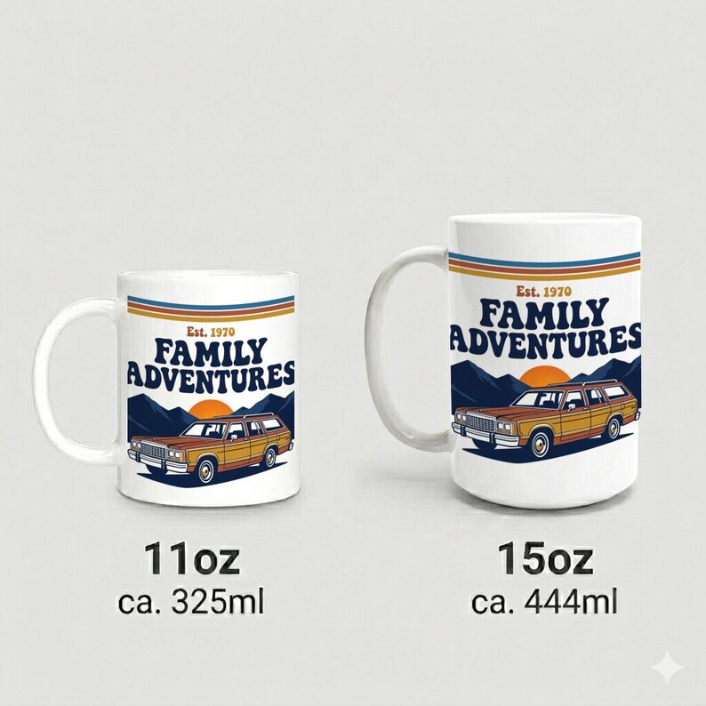 Mug with 1970s Family Adventure Retro Design Station Wagon and Mountains image 4