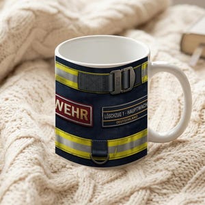 Mug with Firefighter Uniform Close Up Detail Photography Motif image 6