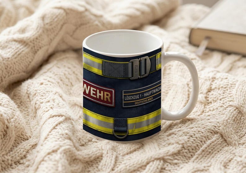 Mug with Firefighter Uniform Close Up Detail Photography Motif image 6
