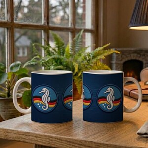 Children's mug with seahorse swimming badge | Nautical motif | Ceramic mug for children | Gift for swimming lessons image 2