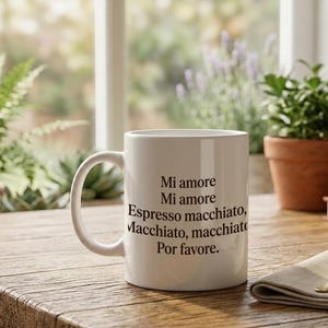 Mug with text Mi love Macchiato por favore white ceramic image 2