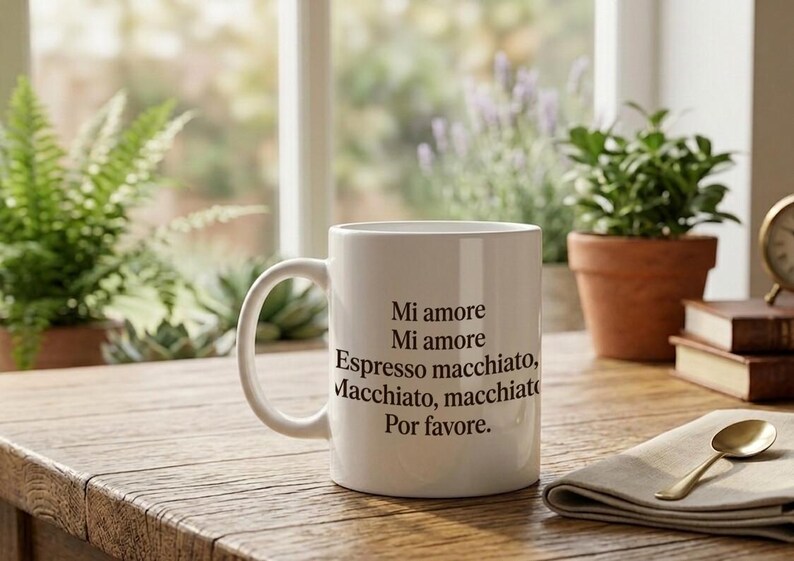 Mug with text Mi love Macchiato por favore white ceramic image 2