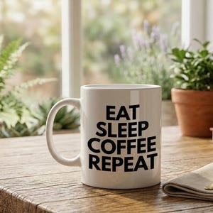 Mug Eat Sleep Coffee Repeat white black image 2