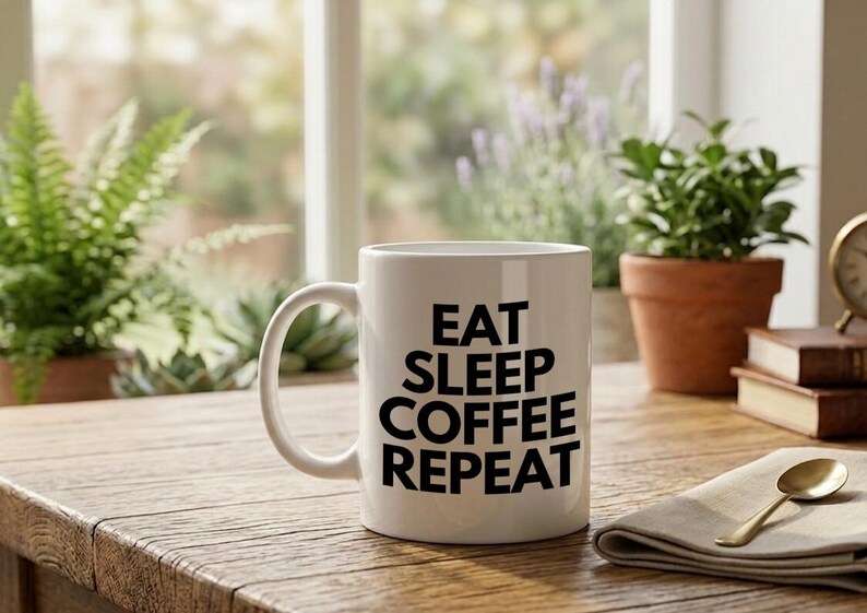 Mug Eat Sleep Coffee Repeat white black image 2