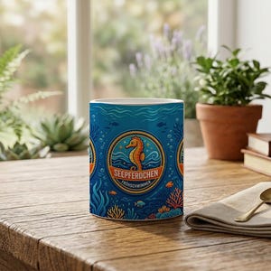 Seahorse Swimming Badge Mug | Nautical Children's Design | Ceramic Coffee Mug for Kids | Swimming Lesson Gift | Seahorse image 4