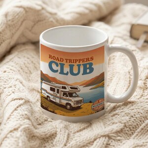 Mug Vintage 70s Camper Road Trippers Club Sunset Mountain Lake image 3