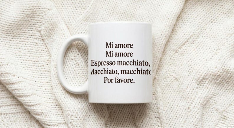 Mug with text Mi love Macchiato por favore white ceramic image 1