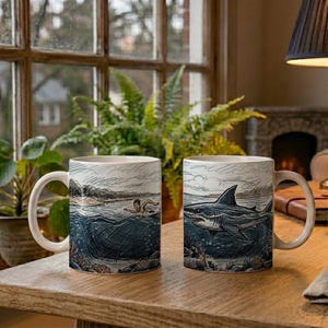 Mug Swimmer Shark Pursuit Scribble Style Coffee Cup image 2