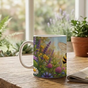 Kids Mug with Flying Honey Bee and Flower Design image 5