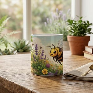 Mug Cute Honey Bee Meadow Illustration image 4