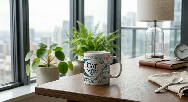 Mug Cat Mom Aesthetic Cat Motif Ceramic Coffee Cup image 5