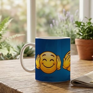 Mug three smileys hear see speak no evil motif image 5