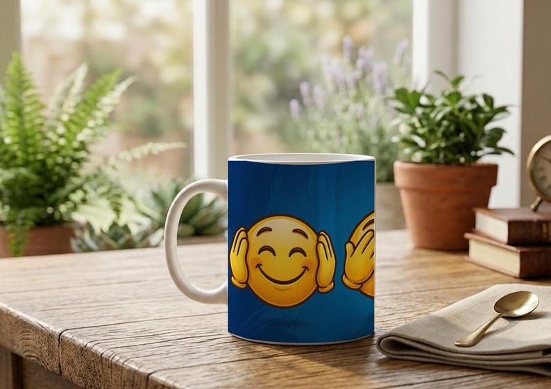 Mug three smileys hear see speak no evil motif image 5