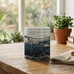 Mug Swimmer Shark Pursuit Scribble Style Coffee Cup image 4