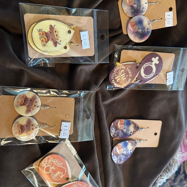 Sublimated Wood Earrings, choose a design I have shown or I can customize a pair for you ! Any design or personal photo you want