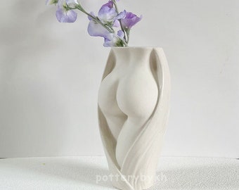 Unique Sculptural Vase, White Ceramic Flower Vase, Art Deco, Mid-Century Home Decor, Housewarming Gift for Her