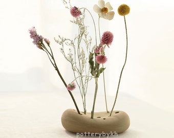 Oval Stone Shape Ikebana Vase for flowers, Rustic Pottery Ikebana Stone, Boho Home Office Decor, Unique Birthday Gift for Her