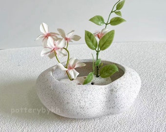 Japanese Style Ikebana Vase, Rustic Ikebana Kenzan Flower Frog, Vintage Pottery Vase, Unique Birthday Gift for Her, Girlfriends, Wife