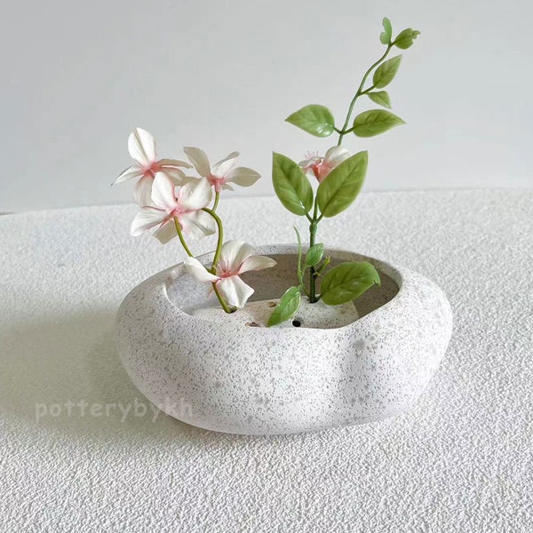 Ikebana-Vase im japanischen Stil, rustikaler Ikebana-Kenzan-Blumenfrosch, Vintage-Keramikvase, einzigartiges Geburtstagsgeschenk für Sie, Freundinnen, Frau