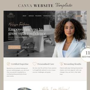Modelo de site de coach de vida Canva, modelo de site de coaching de uma página, página de destino Boho para coaches e terapeutas, editável no Canva