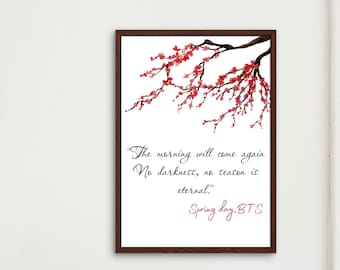 Affiche des paroles du BTS Spring Day : oeuvre d'art murale Kpop (téléchargement numérique)