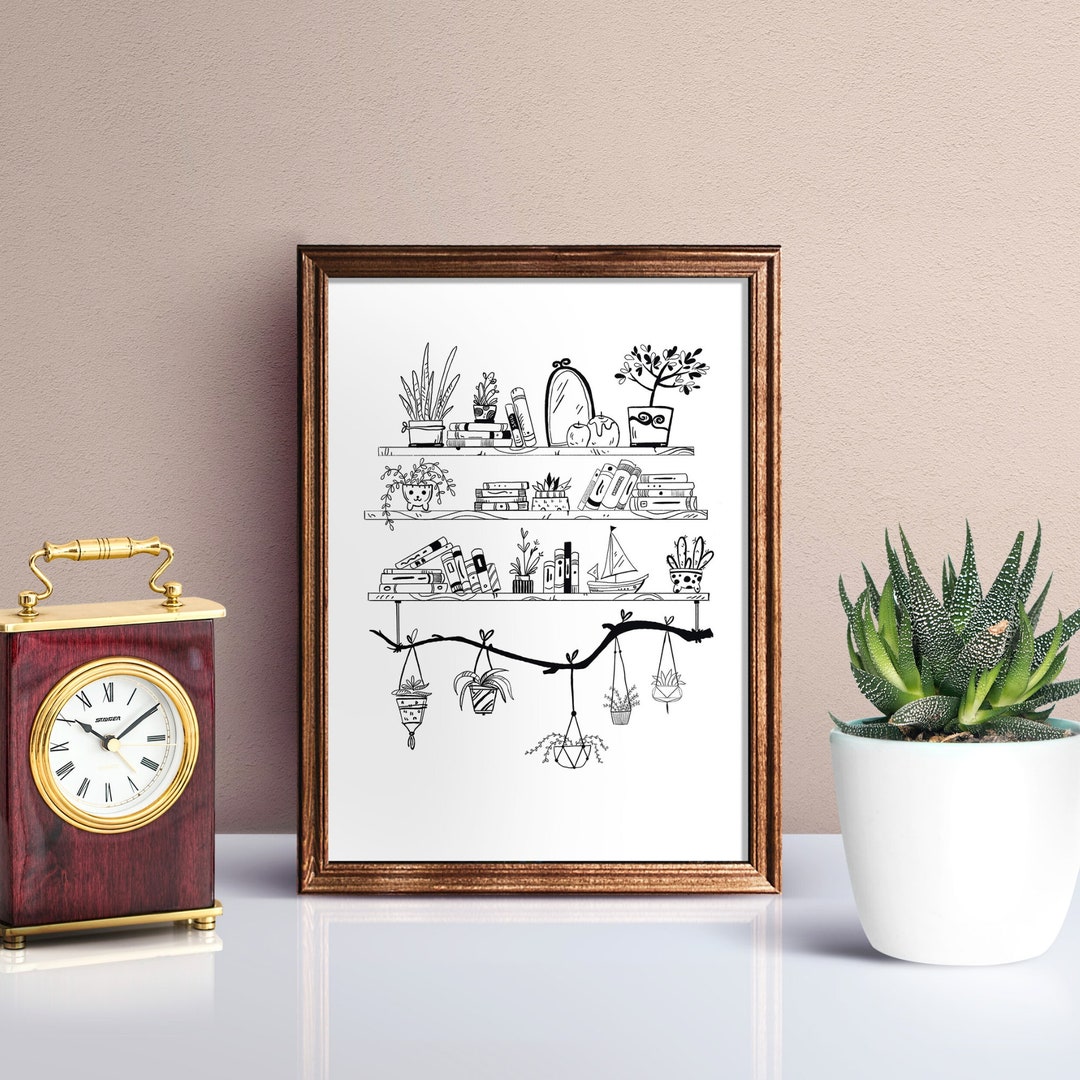 Printable Bookshelf Art Print Bookshelf Wall Art for Book Etsy