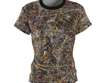 Camiseta de mujer con estampado abstracto de salpicaduras de pintura / Camiseta gráfica estilo goteo / Camiseta moderna de expresionismo abstracto