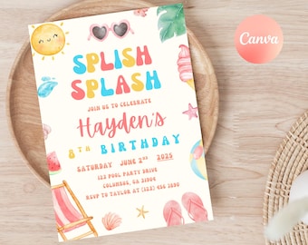 Pool Party Birthday Invitation: Splish Splash Summer Theme (Digital Download)