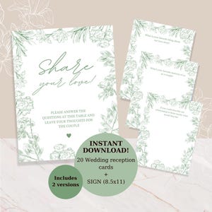 cartões de recepção de casamento pergunta conselho, sugestão para convidados de casamento, casamento faça você mesmo, atividade de ideia de casamento, casamento íntimo (VERDE ESCURO)