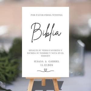 Cartel de Libro de invitados con Biblia Español/ Spanish Bible-gastenboekbord