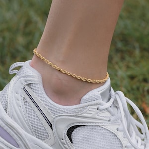 18k Gold Rope Chain Anklet: Waterproof Beach Jewelry
