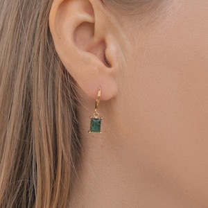 CZ Emerald Earrings • Green Crystal Earrings Gold • Crystal Emerald Dangle Earrings • Drop Dangle Earrings For Women • Green Stone Earrings