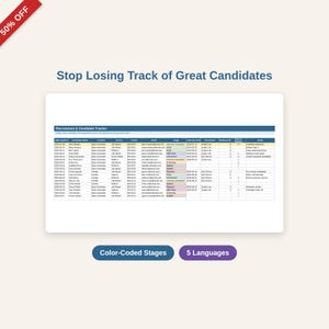 Rekrutierungs- und Kandidaten-Tracking, Einstellungsprozess, Interviewplaner, Bewerber-Tracking, 5 Sprachen (Excel)