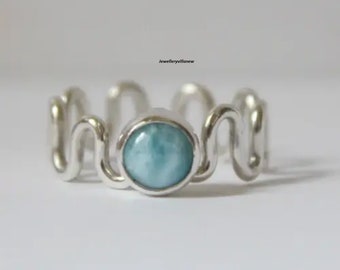 Handmade Larimar Ring: 925 Sterling Silver Boho Ring