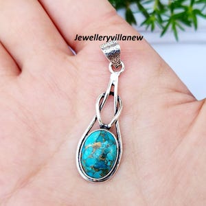 Blue Copper Turquoise Pendant, 925 Sterling Silver, Handmade Pendant, Gemstone Pendant, Designer Pendant, Gift For Valentine&#39;s Day.