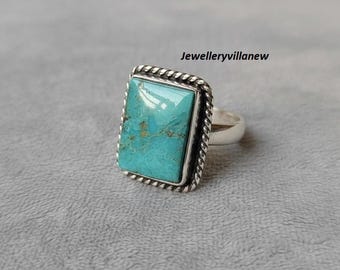 Turquoise ring Kingman, 925 sterlingzilver, handgemaakte ring, edelsteenring, damesring, trouwring, sierlijke zilveren ring, cadeau voor kerst.