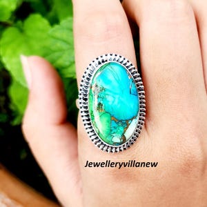 Peacock Dahlia Turquoise Ring, 925 Sterling Silver, Handmade Ring, Women Ring, Engagement Ring, Gemstone Ring, Beautiful Christmas Gift.