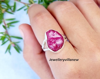 Rough Ruby Ring, Sterling Silver, Handmade Boho Gemstone Ring