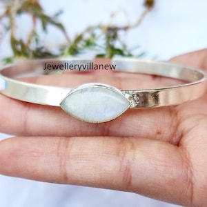 Natural Rainbow Moonstone Bangle, 925 Sterling Silver, Handmade Bangle, Silver Cuff Bangle, Gemstone Bangle, Friendship Bangle, Gifted.