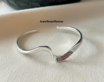 Sterling Silver Wave Bangle, Handmade Minimalist Design - Etsy