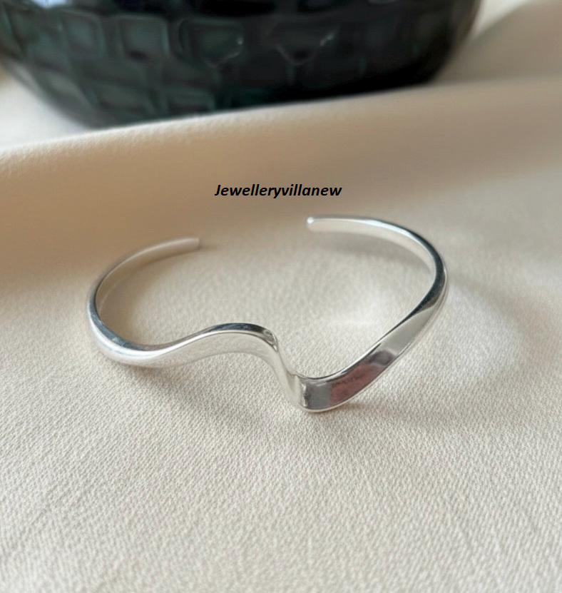 Sterling Silver Wave Bangle, Handmade Minimalist Design - Etsy