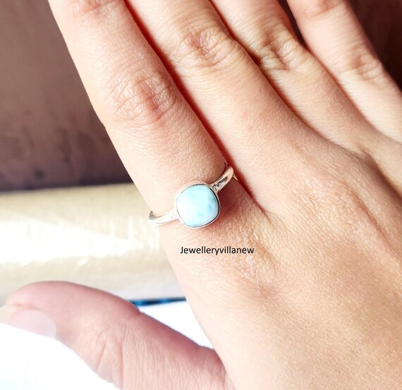 天然ラリマーリング：ハンドメイド925スターリングシルバー、ミニマ